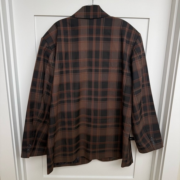 Monki oversized blazer in brown check plaid women's jacket M - Picture 3 of 5